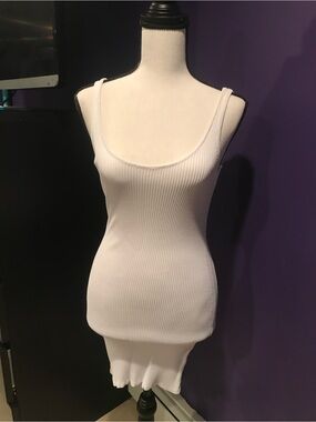 LF White Ribbed Scoop Neck Mini Dress